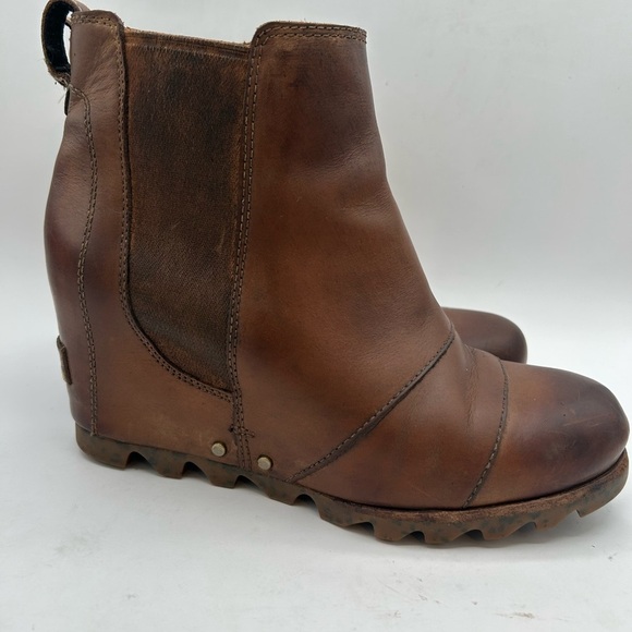 Sorel Women’s Lea Wedge Platform Booties Boots Leather in Elk Curry Size 7 - Picture 8 of 12